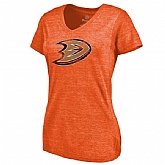 Women's Anaheim Ducks Distressed Team Primary Logo V Neck Tri Blend T-Shirt Orange FengYun,baseball caps,new era cap wholesale,wholesale hats